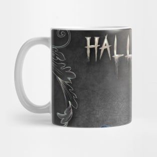 Funny halloween design with skeleton, witch and crows Mug